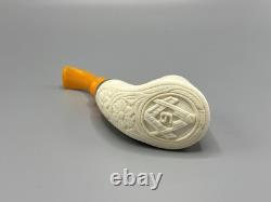 Fat Ornate Masonic Emblem Volcano Pipe new-block Meerschaum Handmade W Case#892