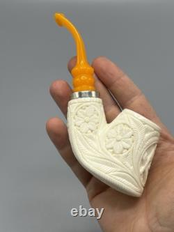 Fat Ornate Masonic Emblem Volcano Pipe new-block Meerschaum Handmade W Case#892