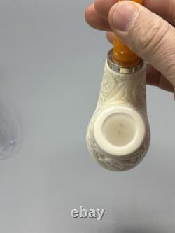 Fat Ornate Masonic Emblem Volcano Pipe new-block Meerschaum Handmade W Case#892