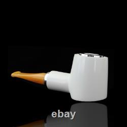 Fat Silvery Poker Pipe BLOCK MEERSCHAUM-NEW-HAND CARVED Reverse Calabash #1024