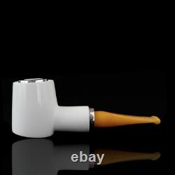 Fat Silvery Poker Pipe BLOCK MEERSCHAUM-NEW-HAND CARVED Reverse Calabash #1024