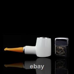 Fat Silvery Poker Pipe BLOCK MEERSCHAUM-NEW-HAND CARVED Reverse Calabash #1024