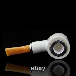 Fat Silvery Poker Pipe BLOCK MEERSCHAUM-NEW-HAND CARVED Reverse Calabash #1024