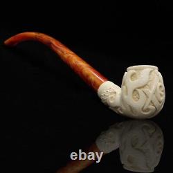 Flame Apple With Pipe Masonic Emblems New Block Meerschaum Handmade W Case#1529