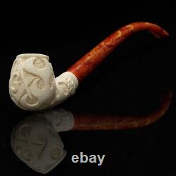 Flame Apple With Pipe Masonic Emblems New Block Meerschaum Handmade W Case#1529