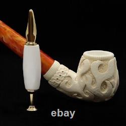 Flame Apple With Pipe Masonic Emblems New Block Meerschaum Handmade W Case#1529