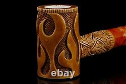 Flame embossed Poker Pipe By H EGE New Block Meerschaum Handmade W Case#1405