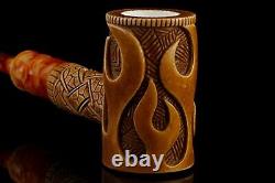 Flame embossed Poker Pipe By H EGE New Block Meerschaum Handmade W Case#1405
