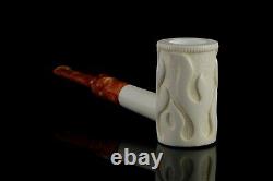 Flame embossed Poker Pipe By H EGE New Block Meerschaum Handmade W Case#177