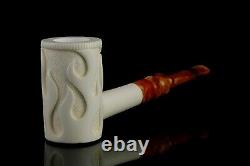 Flame embossed Poker Pipe By H EGE New Block Meerschaum Handmade W Case#177