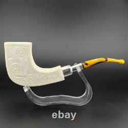 Floral Horn Silver Spigot Block Meerschaum Pipe, With Case, UMP, 925 Silver