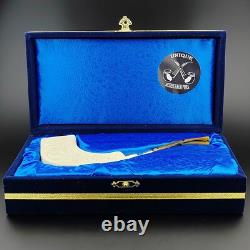 Floral Horn Silver Spigot Block Meerschaum Pipe, With Case, UMP, 925 Silver