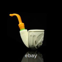 Freehand Pipe Masonic Emblem BLOCK MEERSCHAUM-NEW-HANDCARVED W Case#337