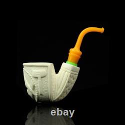 Freehand Pipe Masonic Emblem BLOCK MEERSCHAUM-NEW-HANDCARVED W Case#337