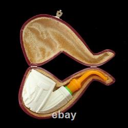 Freehand Pipe Masonic Emblem BLOCK MEERSCHAUM-NEW-HANDCARVED W Case#337