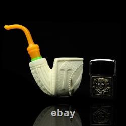 Freehand Pipe Masonic Emblem BLOCK MEERSCHAUM-NEW-HANDCARVED W Case#337