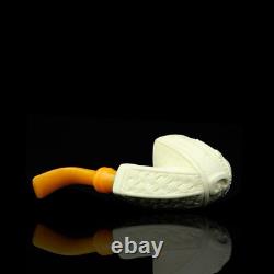 Freehand Pipe Masonic Emblem BLOCK MEERSCHAUM-NEW-HANDCARVED W Case#337