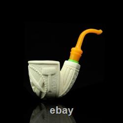 Freehand Pipe Masonic Emblem BLOCK MEERSCHAUM-NEW-HANDCARVED W Case#337