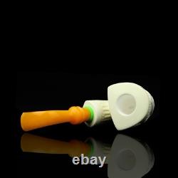 Freehand Pipe Masonic Emblem BLOCK MEERSCHAUM-NEW-HANDCARVED W Case#337