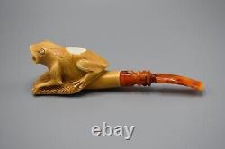 Frog Figure Pipe BY Ali Block Meerschaum-NEW HANDMADE Custom Fitted CASE#736