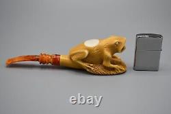 Frog Figure Pipe BY Ali Block Meerschaum-NEW HANDMADE Custom Fitted CASE#736