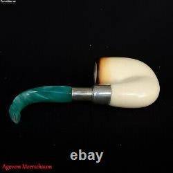 Full Bent Block Meerschaum Pipe with Silver Band, Tobacco Smoking Estate AGM-524