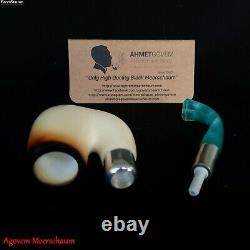 Full Bent Block Meerschaum Pipe with Silver Band, Tobacco Smoking Estate AGM-524