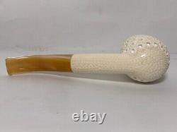 Geniune Block Meerschaum Pipe Hand Carved Lattice Tobacco Pipe With Case