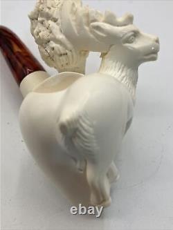 Genuine Block MEERSCHAUM Carved Elk Stag Tobacco Pipe & Case, New Made In Turkey