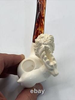 Genuine Block MEERSCHAUM Carved Elk Stag Tobacco Pipe & Case, New Made In Turkey