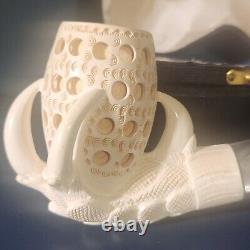 Genuine Block Meerschaum Tobacco Pipe Eagle Claw Vintage Handcarved Leather Case