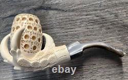 Genuine Block Meerschaum Tobacco Pipe Eagle Claw Vintage Handcarved Leather Case