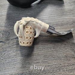 Genuine Block Meerschaum Tobacco Pipe Eagle Claw Vintage Handcarved Leather Case