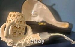 Genuine Block Meerschaum Tobacco Pipe Eagle Claw Vintage Handcarved Leather Case