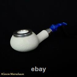 Gogo Block Meerschaum Pipe, 925 Silver, Smoking Pipe, Tobacco Pipa CASE AG76