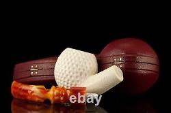 Golfball Pipe By H EGE BLOCK MEERSCHAUM-NEW-HAND CARVED W Case#1016