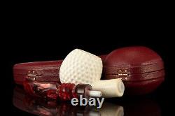 Golfball Pipe By H EGE BLOCK MEERSCHAUM-NEW-HAND CARVED W Case#924