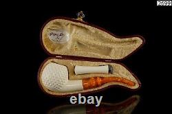 Golfball Pipe W Tamper By H EGE BLOCK MEERSCHAUM-NEW-HAND CARVED W Case#1089
