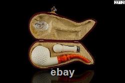 Golfball Pipe W Tamper By H EGE BLOCK MEERSCHAUM-NEW-HAND CARVED W Case#1295