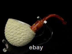 Good Size Lattice Pocket Pipe Turkish Block Meerschaum Pipe by Gift Case 4319