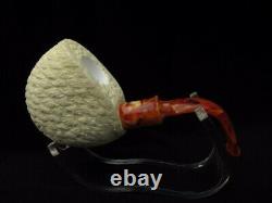 Good Size Lattice Pocket Pipe Turkish Block Meerschaum Pipe by Gift Case 4319