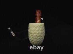 Good Size Lattice Pocket Pipe Turkish Block Meerschaum Pipe by Gift Case 4319