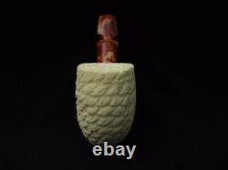 Good Size Lattice Pocket Pipe Turkish Block Meerschaum Pipe by Gift Case 4319