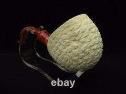 Good Size Lattice Pocket Pipe Turkish Block Meerschaum Pipe by Gift Case 4319