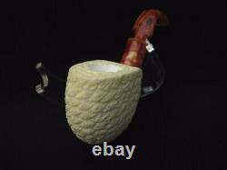 Good Size Lattice Pocket Pipe Turkish Block Meerschaum Pipe by Gift Case 4319