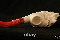 HORSES Hand Carved Block Meerschaum Pipe in a fitted CASE 3558 pipa NEW