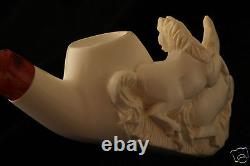 HORSES Hand Carved Block Meerschaum Pipe in a fitted CASE 3558 pipa NEW
