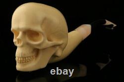 Halloween Skull Block Meerschaum Pipe by Kenan with CASE 11616