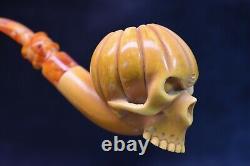 Halloween Skull Pipe By ALI new-block Meerschaum Handmade W Case#1335
