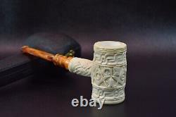 Hammer Pipe W Masonic Emblems By EGE BLOCK MEERSCHAUM-NEW-HANDCARVED W Case#187